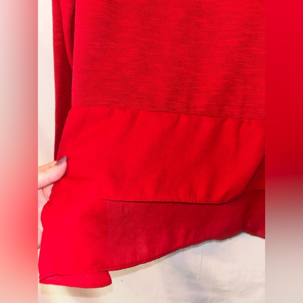 AB Studio Red Blouse with Embellished Neckline - Picture 5 of 11